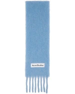 Acne Studios Fringed Logo Scarf - Blue