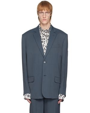 Balenciaga Grey Notched Blazer - Blue