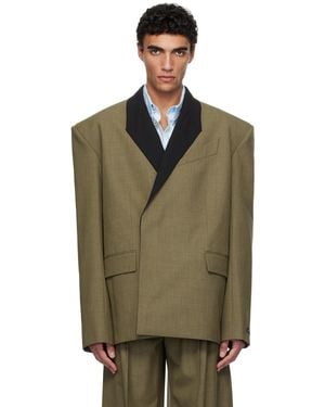 Mugler カーキ コントラストカラー テーラードジャケット - グリーン
