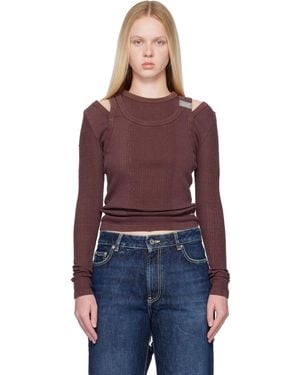 Jean Paul Gaultier Burgundy Rib Cutout Fastener Top - Red