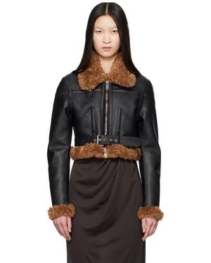 Stella McCartney Blouson motard noir en cuir synthétique à garnitures en peau retournée synthétique