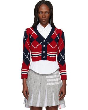 Thom Browne Cardigan Rétréci Rouge En Laine Mérinos À Motif Argyle