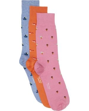 Paul Smith Three-Pack Summer Novelty Socks - Pink