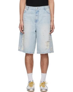 lesugiatelier ブルー クリスタル エンベリッシュ リップド デニムショートパンツ
