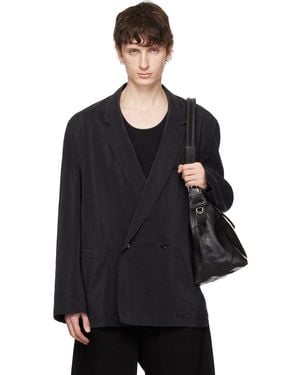 Lemaire Soft Double Breasted Dry Silk Blazer - Black