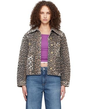 Ganni Leopard Denim Jacket - Black