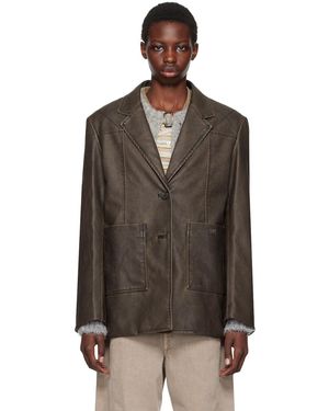 Kijun Stitched Faux-Leather Blazer - Black