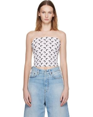 Marine Serre Moon Printed Jersey Second Skin Tube Top - Blue