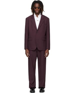 HUGO Burgundy Two-Piece Modern-Fit Stretch Twill Suit - Black