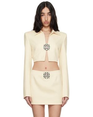 Area Off- Crystal Brooch Cropped Jacket - Natural