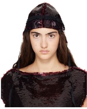 Simone Rocha Burgundy Sequin Bonnet - Black