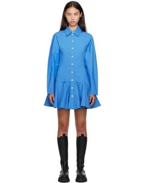 Ganni Cotton Shirt Minidress - Blue