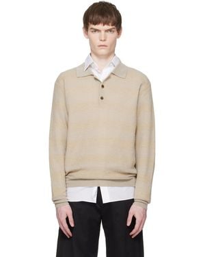 Ssstein Knit Stripe Ls Polo - Natural