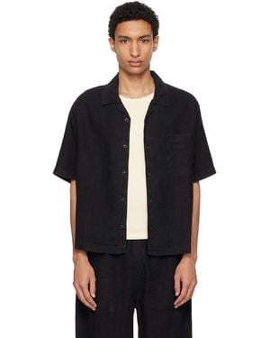 Merz B. Schwanen Linen Bowling Shirt - Black