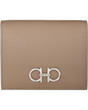 Ferragamo Taupe Gancini Credit Card Holder - Brown