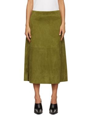 Bottega Veneta Full Grain Suede Midi Skirt - Green