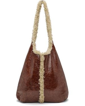 Anna Sui Ssense Exclusive Burgundy Faux Leather Curly Lamb Trim Tote - Brown