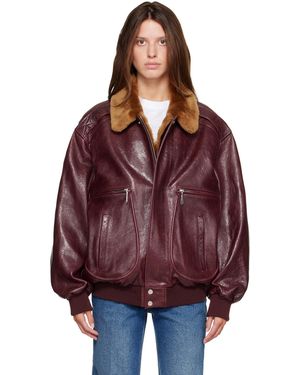 Rabanne Blouson Aviateur Bourgogne En Cuir Texturé - Rouge