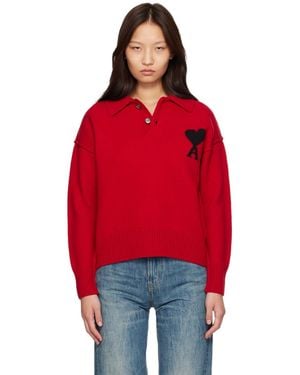 Ami Paris Wool Ami De Coeur Polo - Red