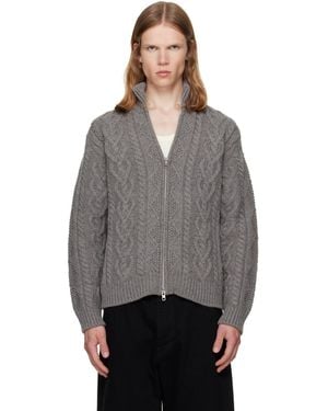 vowels Cable Knit Zip-Up Cardigan - Gray