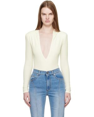 Mugler Off- Hooded V-Neck Bodysuit - Blue