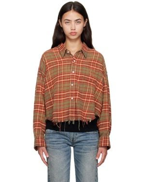 R13 Khaki Drop Neck Cropped Shirt - Orange