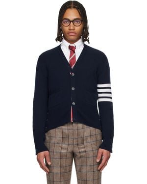 Thom Browne ネイビー Classic 4-Bar カシミヤ Vネックカーディガン - ブルー