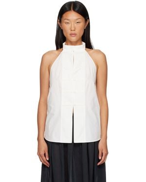 St. Agni Off- Button Detail Halter Top - White