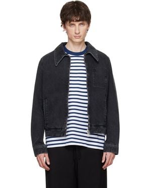 Ami Paris 'tonal Ami De Coeur' Zipped Denim Jacket - Blue