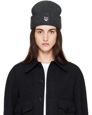 Maison Kitsuné Bonnet Gris À Logo Fox Head - Noir
