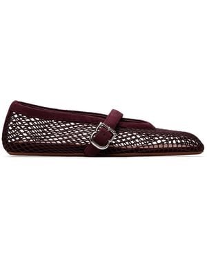 Alaïa Burgundy Fishnet Suede Ballerina Flats - Multicolour