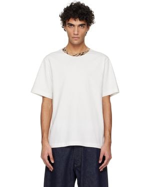 Burberry オフホワイト チェックトリム コットン Tシャツ