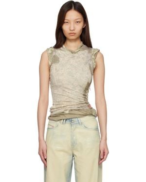 DIESEL Khaki Bleached Effect Layered Top - Multicolour