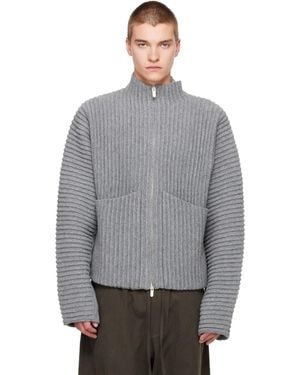 Seventh Globe Rib Knit Cardigan - Grey