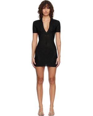 Amiri Floral Crochet Polo Minidress - Black
