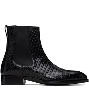 Tom Ford Shiny Printed Croc Elkan Chelsea Boots - Black