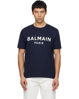 Balmain ネイビー Paris' プリントTシャツ - ブルー