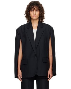 Pushbutton Open Back Cape Blazer - Black