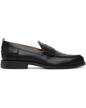HUGO Leather Crocodile Vamp Loafers - Black