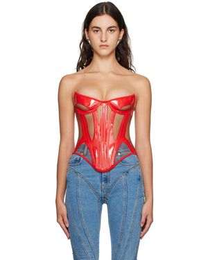 Mugler Red Panelled Faux-leather Corset - Orange