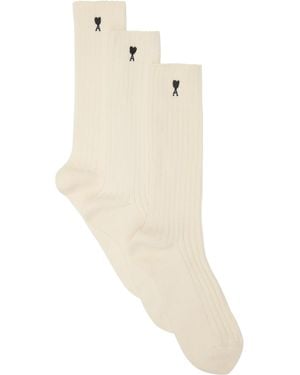 Ami Paris Three-Pack Off- Ami De Coeur Socks - Natural