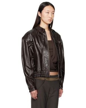 【関税込み】Paloma Wool カーキ Octavia レザージャケット OCTAVIA-Fitted leather jacket with snap detailing along the
