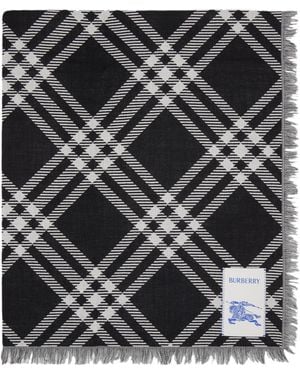Burberry Wide Check Wool Silk Scarf - Black