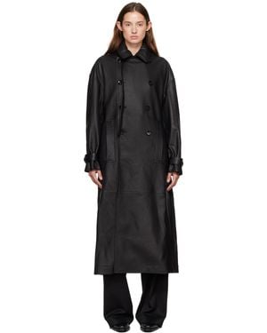 Ann Demeulemeester ブラック Ansa ダブルブレスト レザー トレンチコート