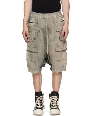 Rick Owens Tan Tower Creatch Cargo Pods Shorts - Grey