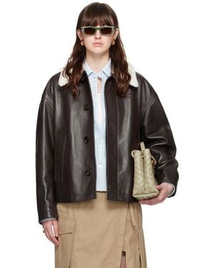 Bottega Veneta ブラウン デタッチャブルカラー レザージャケット - ブラック