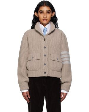Thom Browne Boiled Merino Wool 4-Bar Bomber Cardigan - Natural