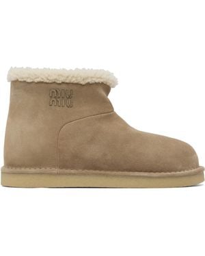 Miu Miu Suede & Shearling Boots - Natural