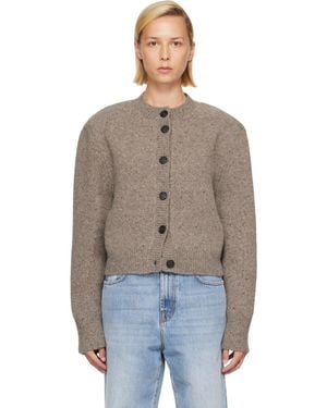 Rohe Cardigan Taupe En Tricot De Fil Mouliné À Épaulettes - Marron