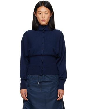 OPEN YY Button Up Blouson Cardigan - Blue